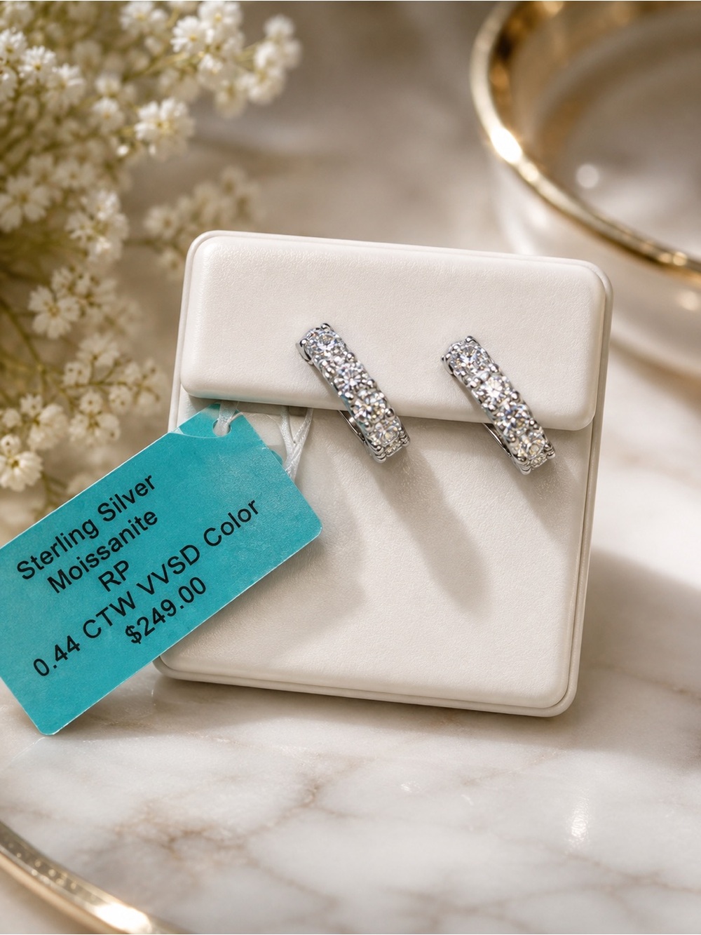 ✨ Sterling Silver Moissanite Pavé Huggie Hoop Earrings — NWT